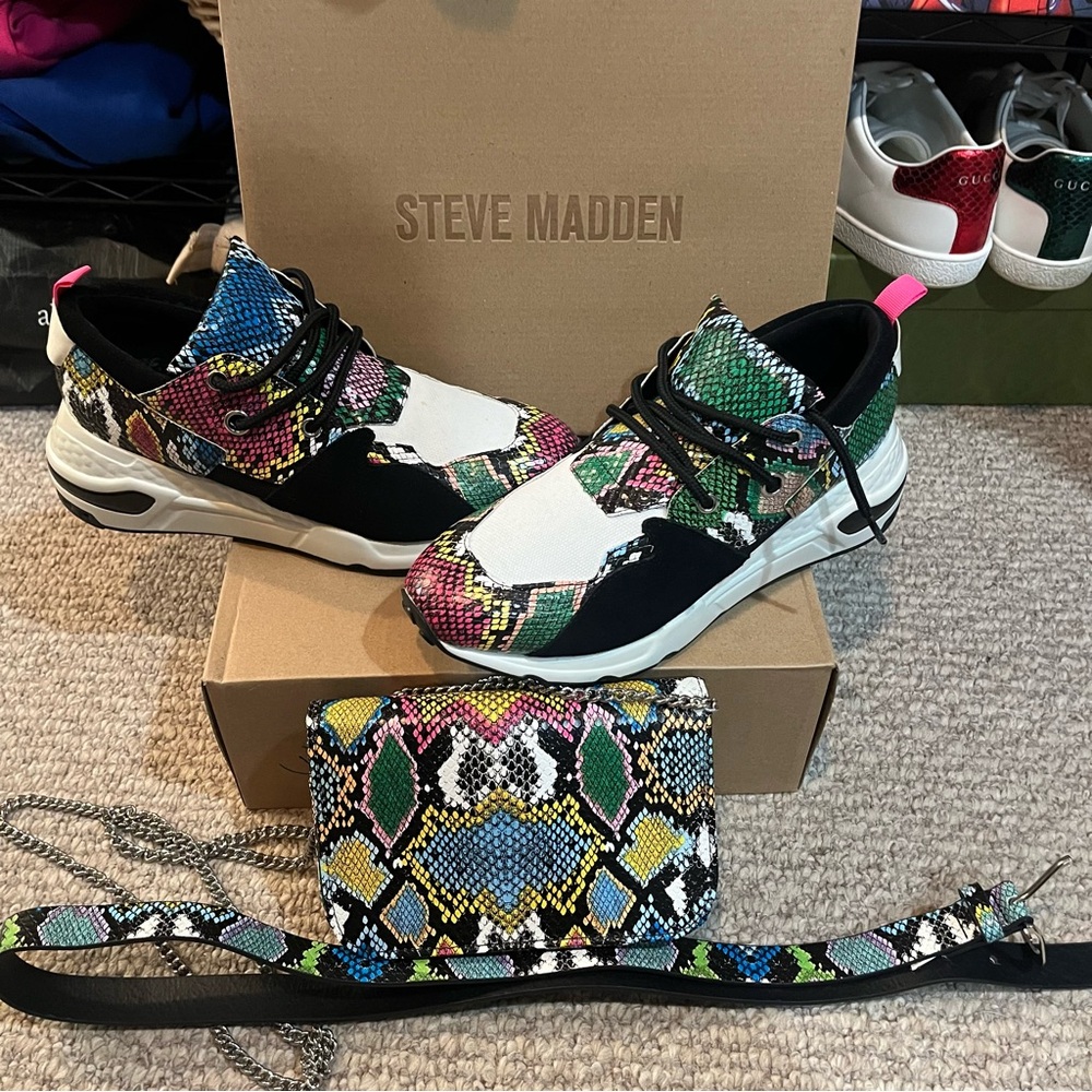 Steve Madden Colorful Snake Print Sneakers and Bag